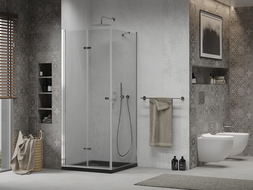 Mexen Lima skládací sprchový kout 90 x 90 cm, transparentní, chrom + vanička Flat, černá - 856-090-090-01-00-4070