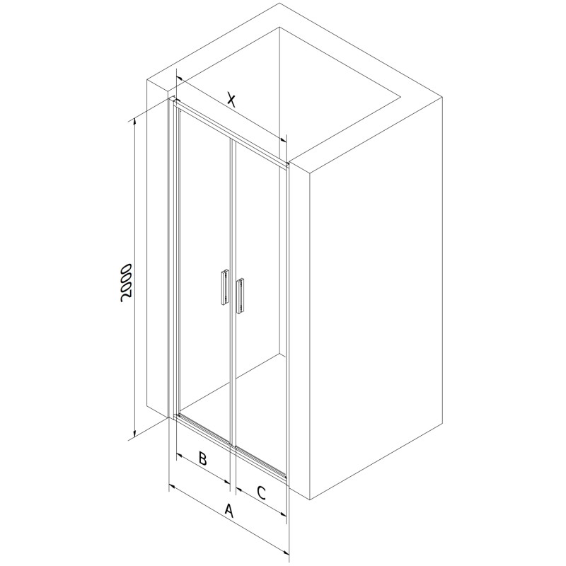 Mexen Exo-B Duo dvojité sprchové dveře 70 cm, průhledné, chrom - 814-070-000-01-00