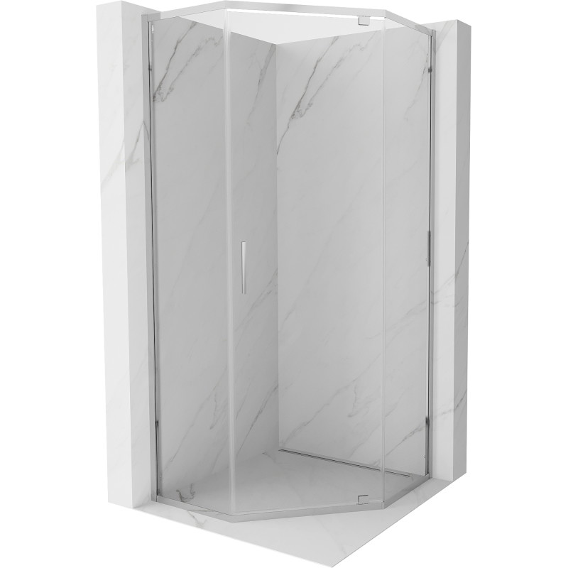 Mexen Exo-R sprchový kout pětiúhelníkový otevíratelný 80 x 80 cm, transparentní, chrom - 812-080-080-01-00