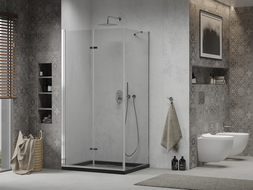 Mexen Lima skládací sprchový kout 120 x 80 cm, transparentní, chrom + sprchová vanička Flat, černá - 856-120-080-01-00-4070