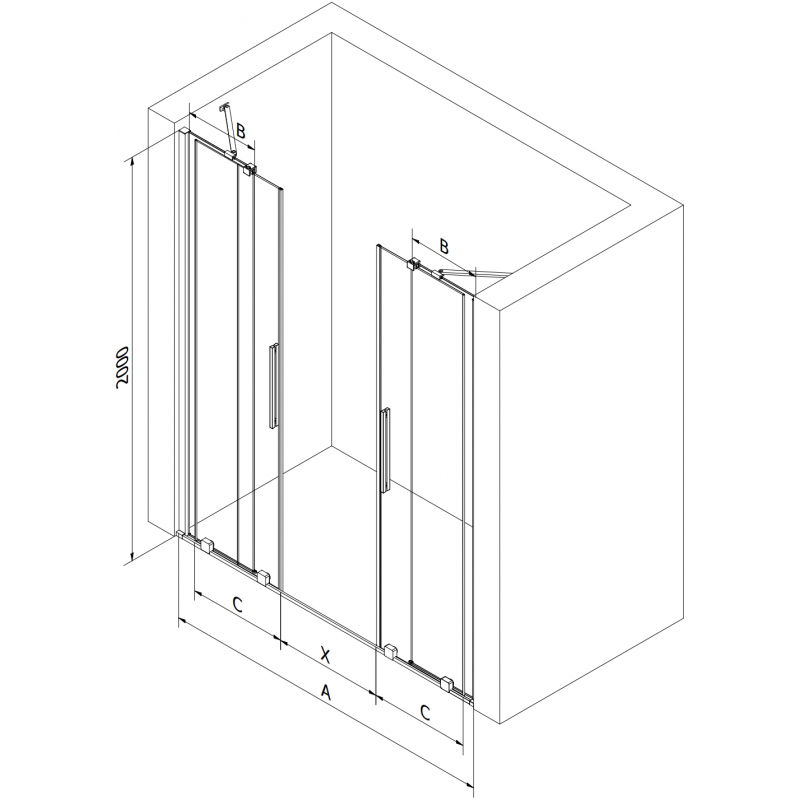 Mexen Velar Duo sprchové dveře posuvné 150 cm, transparentní, kartáčovaný nikl - 871-150-000-02-97