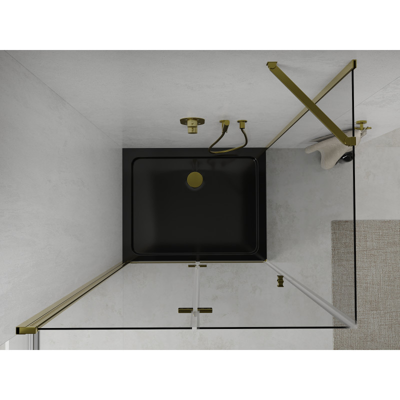Mexen Lima skládací sprchový kout 100 x 90 cm, transparentní, zlatý + Flat sprchová vanička, černá