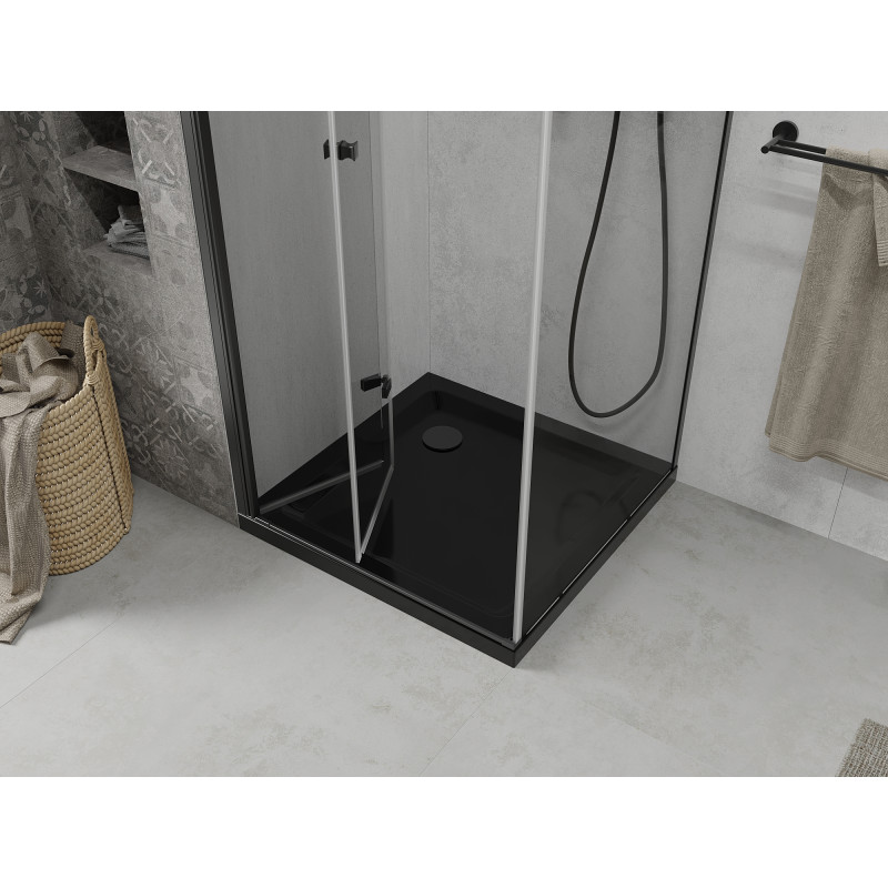 Mexen Lima skládací sprchový kout 80 x 80 cm, transparentní, černý + Flat vanička, černá - 856-080-080-70-00-4070B