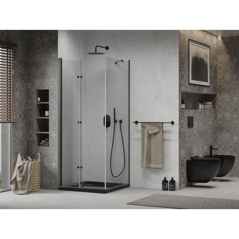 Mexen Lima skládací sprchový kout 80 x 80 cm, transparentní, černý + Flat vanička, černá - 856-080-080-70-00-4070B
