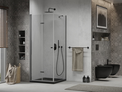 Mexen Lima skládací sprchový kout 80 x 80 cm, transparentní, černá + vanička Flat, černá - 856-080-080-70-00-4070B