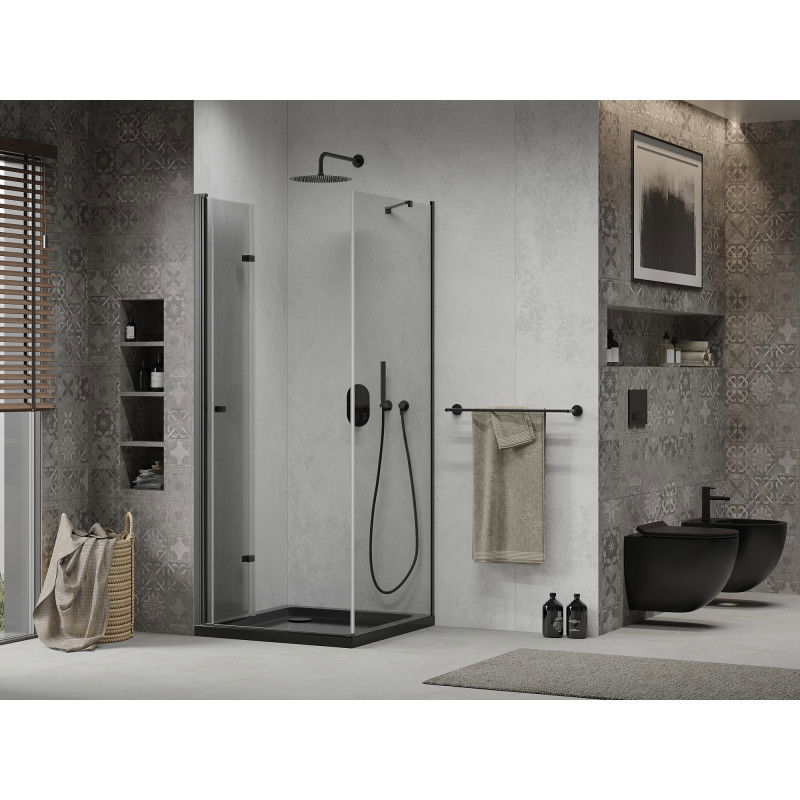 Mexen Lima skládací sprchový kout 90 x 90 cm, transparentní, černý + vanička Flat, černá - 856-090-090-70-00-4070B