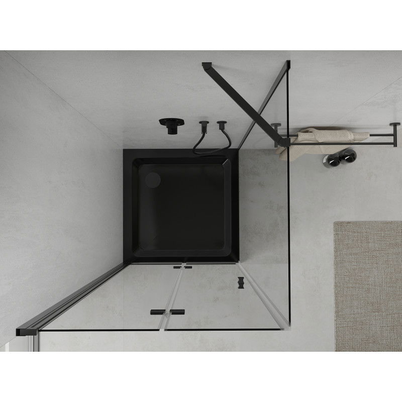 Mexen Lima skládací sprchový kout 90 x 90 cm, transparentní, černý + vanička Flat, černá - 856-090-090-70-00-4070B