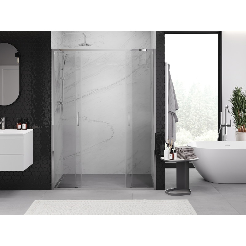 Mexen Exo-S Duo dvoukřídlé sprchové dveře posuvné 160 cm, transparentní, chrom - 8152-160-000-01-00