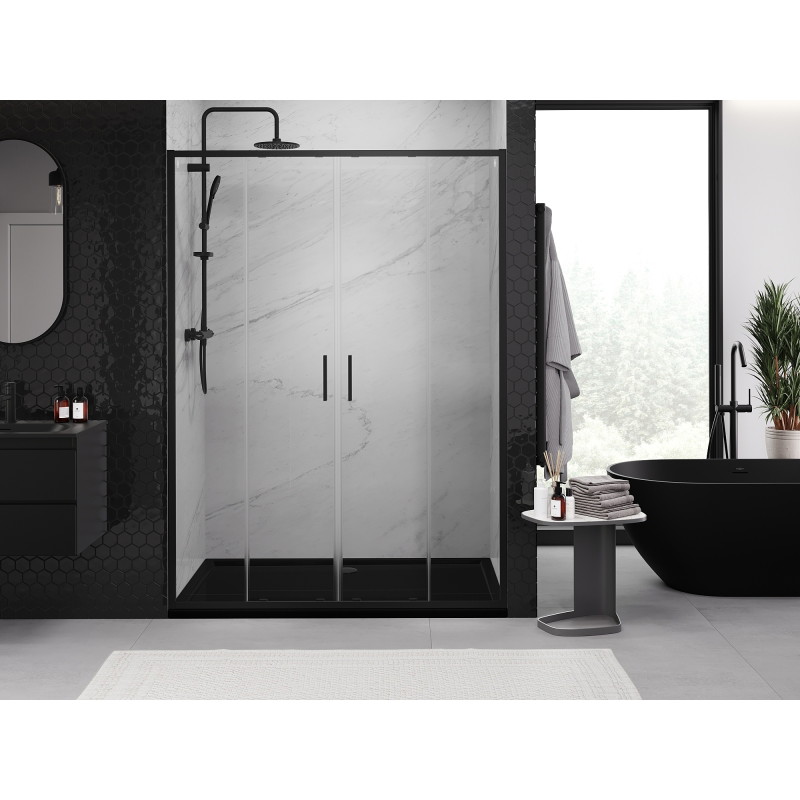 Mexen Exo-S Duo dvoukřídlé posuvné sprchové dveře 160 cm, transparentní, černé - 8152-160-000-70-00