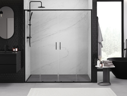 Mexen Exo-S Duo dvojité posuvné sprchové dveře 190 cm, transparentní, černé - 8152-190-000-70-00