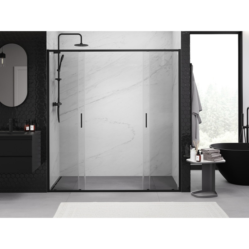 Mexen Exo-S Duo dveře sprchové dvoukřídlé posuvné 200 cm, transparentní, černé - 8152-200-000-70-00