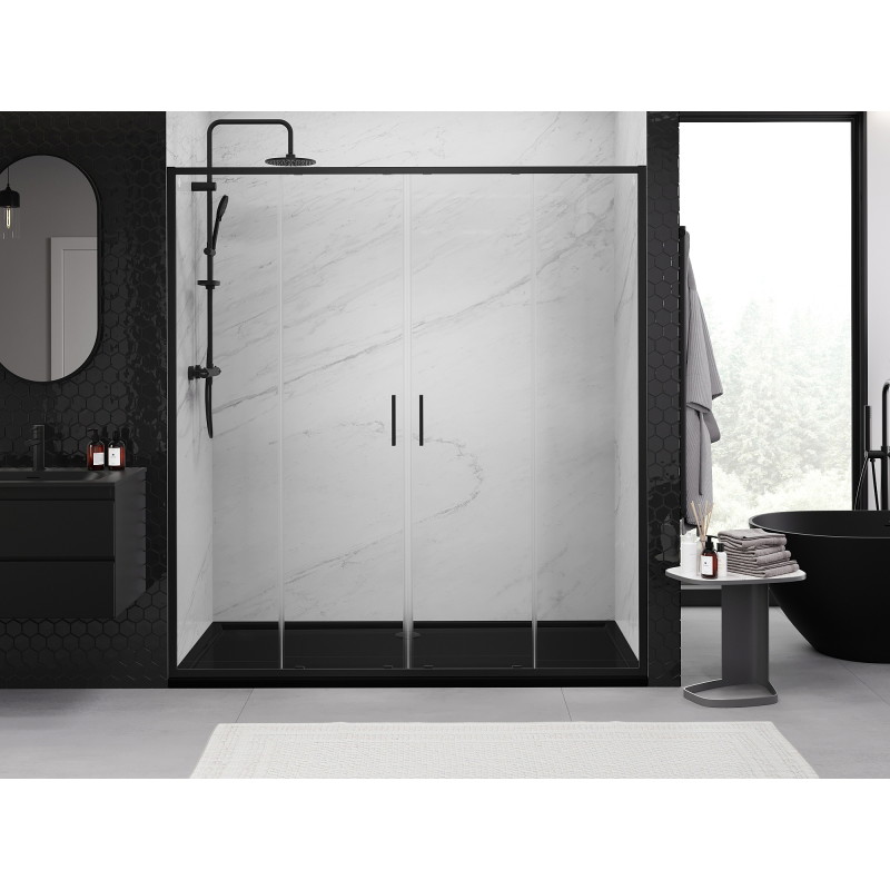Mexen Exo-S Duo dveře sprchové dvoukřídlé posuvné 200 cm, transparentní, černé - 8152-200-000-70-00