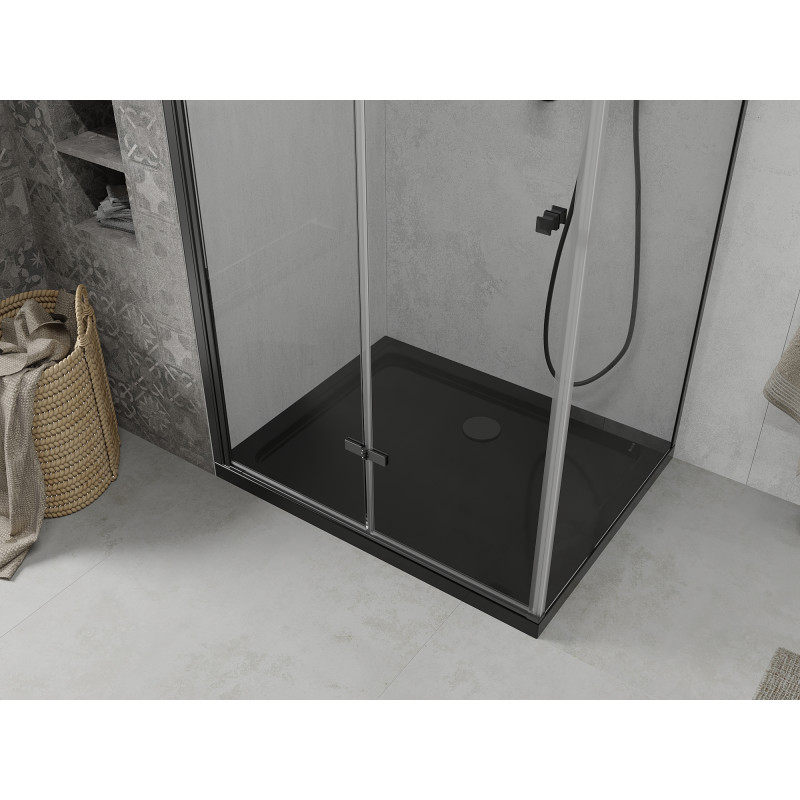 Mexen Lima skládací sprchový kout 100 x 80 cm, průhledný, černý + vanička Flat, černá - 856-100-080-70-00-4070B