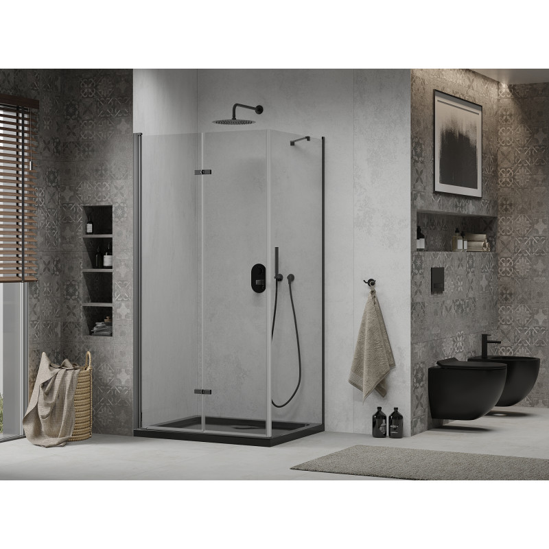 Mexen Lima skládací sprchový kout 100 x 80 cm, průhledný, černý + vanička Flat, černá - 856-100-080-70-00-4070B