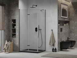 Mexen Lima skládací sprchový kout 100 x 80 cm, průhledný, černý + vanička Flat, černá - 856-100-080-70-00-4070B