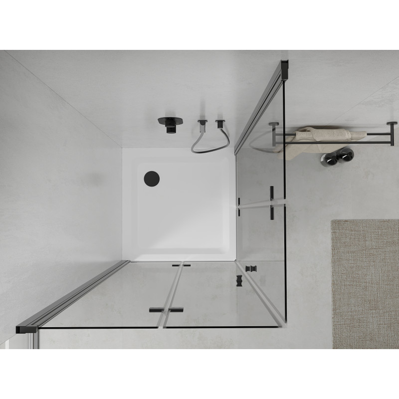 Mexen Lima Duo skládací sprchová kabina 90 x 90 cm, transparentní, černá + vanička Flat - 856-090-090-70-02-4010B