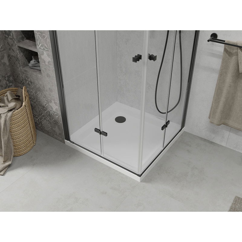 Mexen Lima Duo skládací sprchový kout 90 x 90 cm, transparentní, černý + vanička Flat - 856-090-090-70-02-4010B