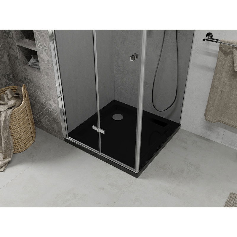 Mexen Lima sprchový kout skládací 90 x 90 cm, grafit, chrom + vanička Flat, černá - 856-090-090-01-40-4070
