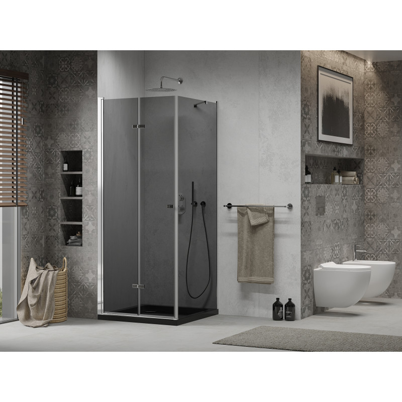Mexen Lima skládací sprchová kabina 90 x 90 cm, grafit, chrom + sprchová vanička Flat, černá - 856-090-090-01-40-4070