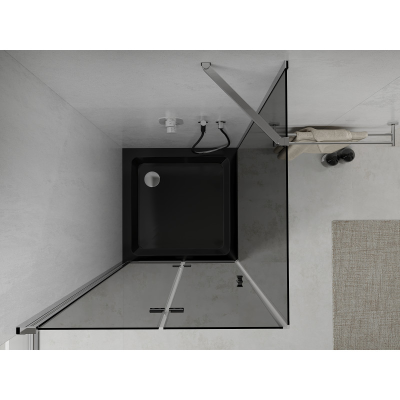 Mexen Lima skládací sprchová kabina 90 x 90 cm, grafit, chrom + sprchová vanička Flat, černá - 856-090-090-01-40-4070