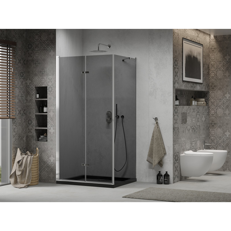 Mexen Lima skládací sprchová kabina 100 x 90 cm, grafit, chrom + vanička Flat, černá - 856-100-090-01-40-4070