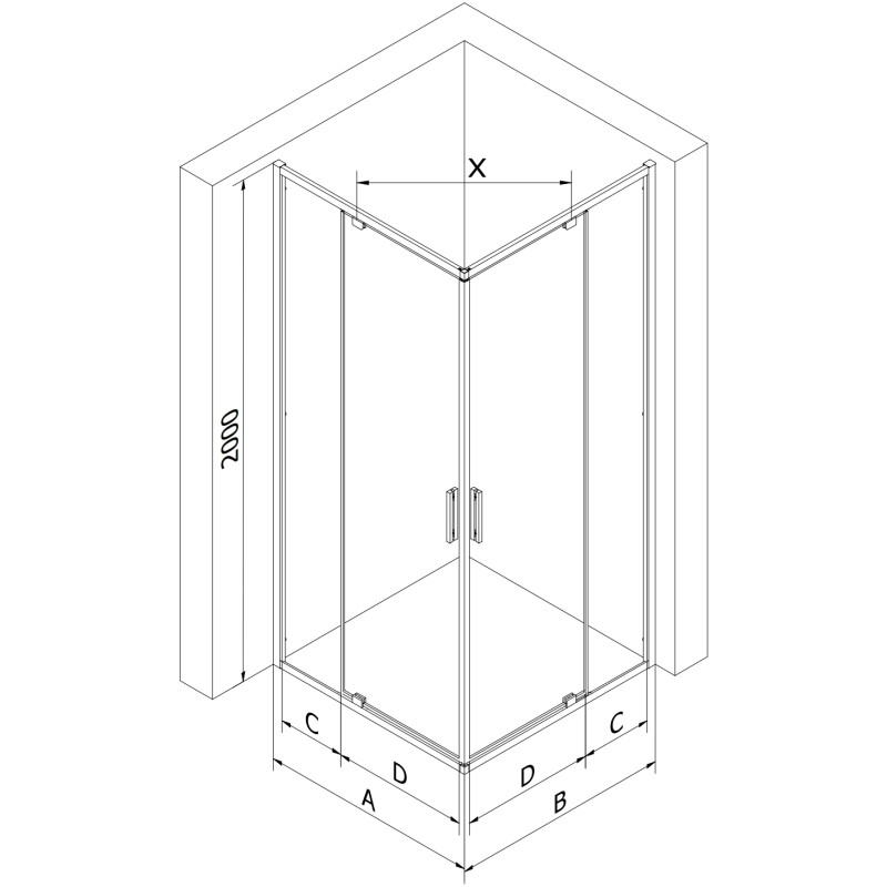 Mexen Exo-R Duo čtvercová sprchová kabina s křídlovými dveřmi 90 x 90 cm, transparentní, chrom - 8110-090-090-01-00