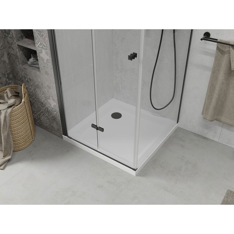 Mexen Lima skládací sprchový kout 80 x 80 cm, průhledný, černý + vanička Flat, bílá - 856-080-080-70-00-4010B