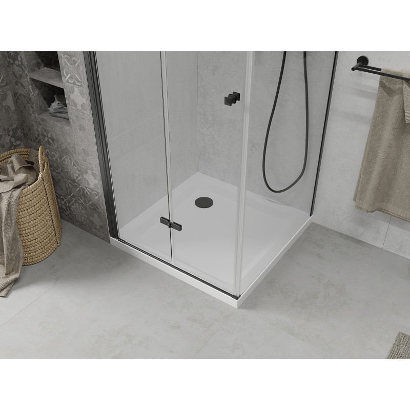 Mexen Lima skládací sprchový kout 80 x 80 cm, transparentní, černý + vanička Flat, bílá - 856-080-080-70-00-4010B