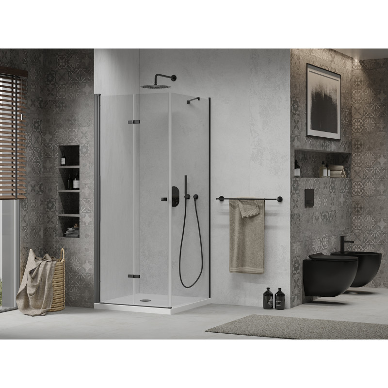Mexen Lima skládací sprchový kout 80 x 80 cm, transparentní, černý + vanička Flat, bílá - 856-080-080-70-00-4010B