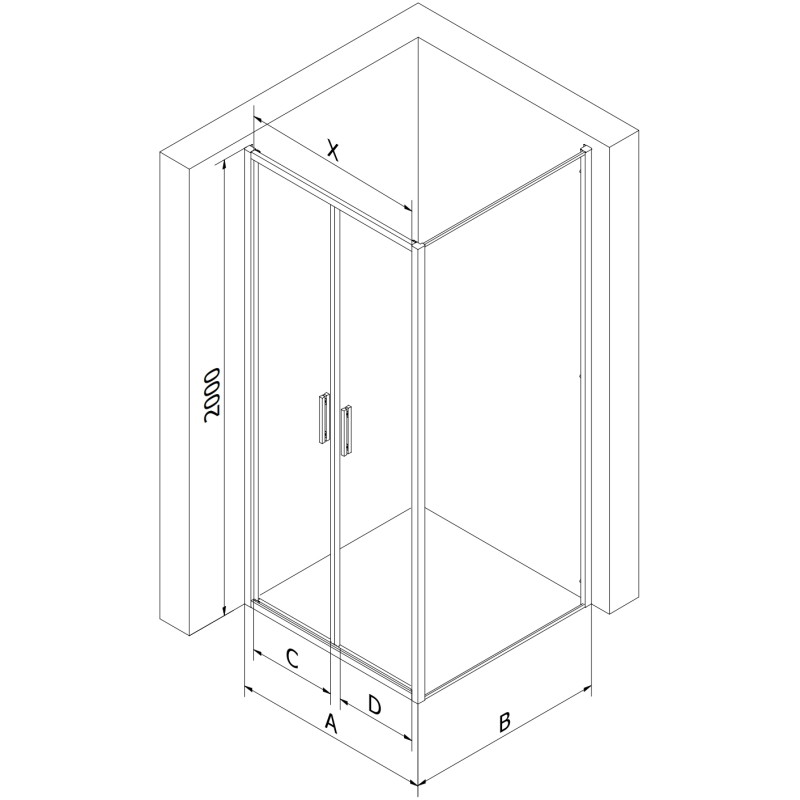 Mexen Exo-B Duo sprchový kout dveřový 70 x 100 cm, transparentní, černý - 814-070-100-70-00
