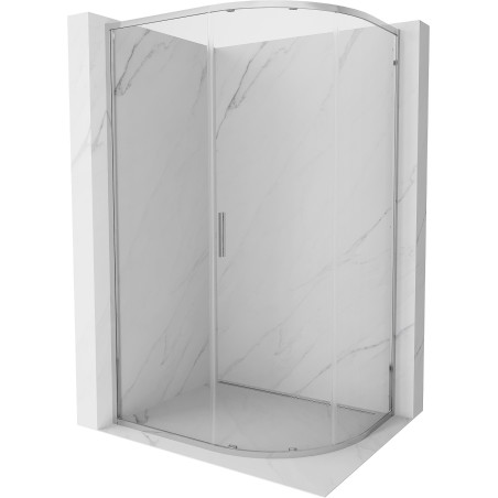 Mexen Exo-S asymetrická posuvná sprchová kabina půlkruhová 90 x 80 cm, transparentní, chrom - 8131-090-080-01-00