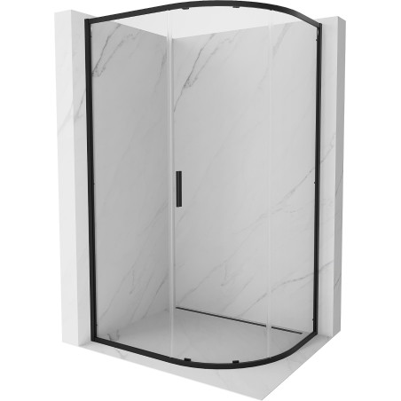 Mexen Exo-S asymetrická zaoblená sprchová kabina s posuvnými dveřmi 100 x 80 cm, transparentní, černá