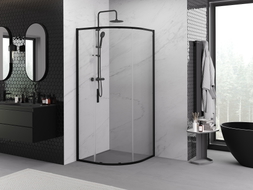 Mexen Exo-S půlkruhový sprchový kout posuvný 90 x 90 cm, transparentní, černý - 8131-090-090-70-00