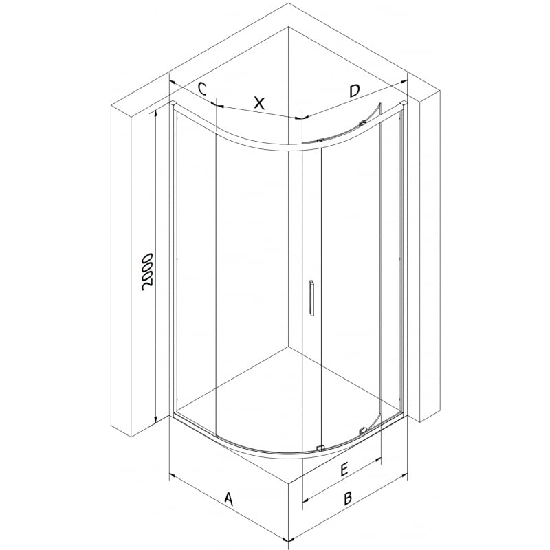 Mexen Exo sprchový kout půlkruhový posuvný 80 x 80 cm, transparentní, černý - 8131-080-080-70-00