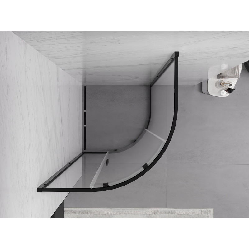 Mexen Exo polokruhová sprchová kabina posuvná 90 x 90 cm, transparentní, černá - 8131-090-090-70-00