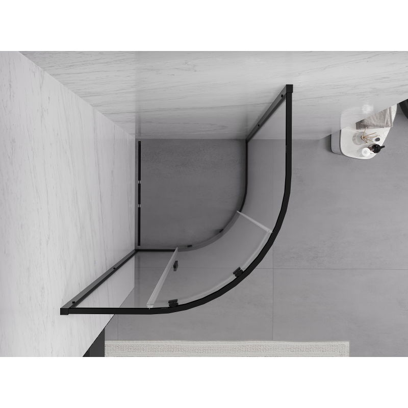 Mexen Exo půlkulatá sprchová kabina posuvná 90 x 90 cm, transparentní, černá - 8131-090-090-70-00