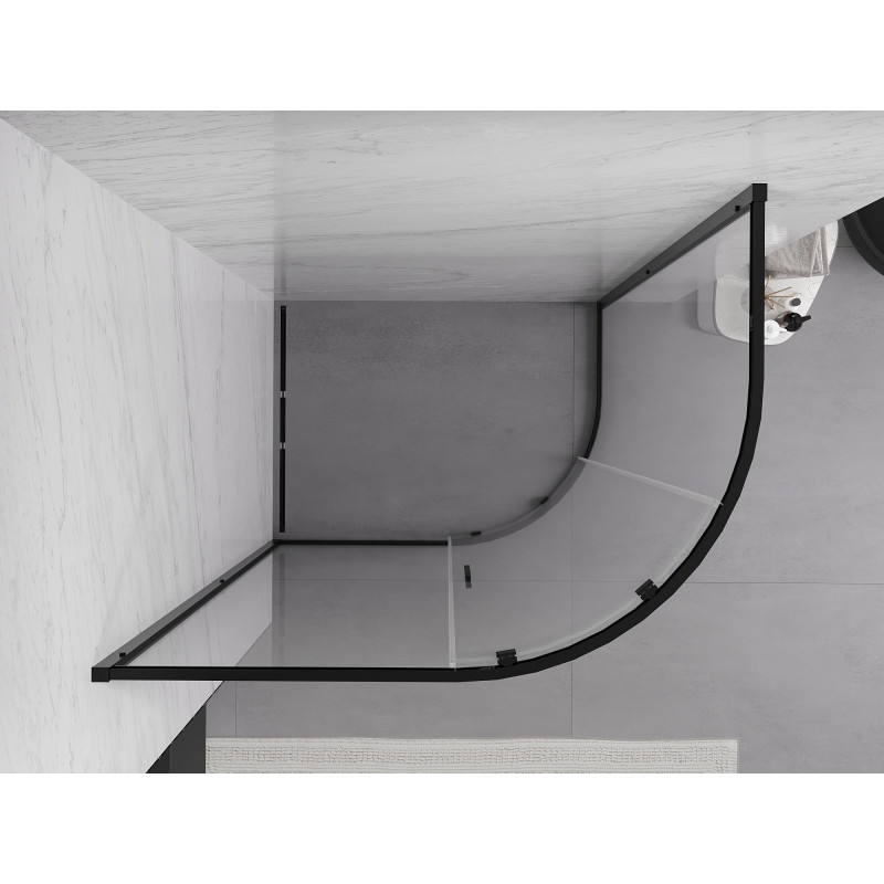 Mexen Exo-S asymetrický půlkruhový sprchový kout posuvný 120 x 90 cm, transparentní, černý - 8131-120-090-70-00
