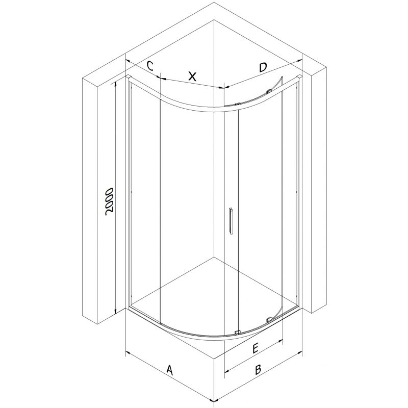 Mexen Exo půlkulatá sprchová kabina posuvná 90 x 90 cm, transparentní, černá - 8131-090-090-70-00