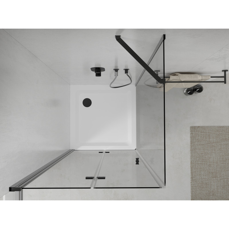 Mexen Lima skládací sprchová kabina 70 x 70 cm, transparentní, černá + vanička Flat, bílá - 856-070-070-70-00-4010B