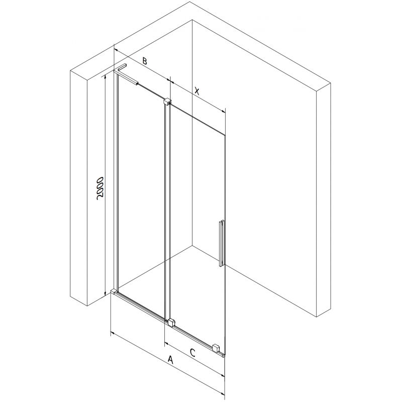 Mexen Velar L posuvná sprchová stěna Walk-in 90 x 200 cm, transparentní 8 mm, kartáčovaný nikl - 871-090-003-03-97
