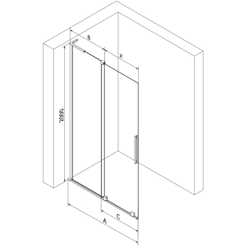 Mexen Velar L posuvná sprchová stěna Walk-in 100 x 200 cm, mat 8 mm, gun gray kartáčovaný - 871-100-003-33-66