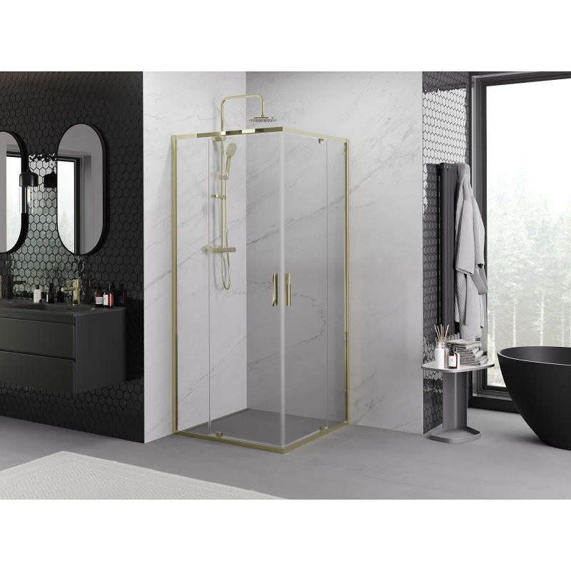 Mexen Exo-R Duo čtvercový sprchový kout s otevíracími dveřmi 100 x 100 cm, transparentní, zlatý - 8110-100-100-50-00