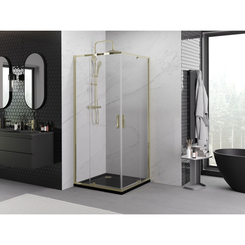 Mexen Exo-R Duo čtvercový sprchový kout s otevíracími dveřmi 100 x 100 cm, transparentní, zlatý - 8110-100-100-50-00