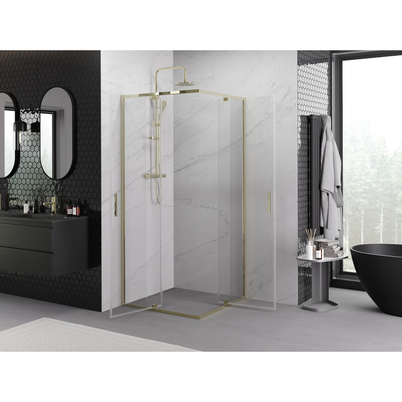 Mexen Exo-R Duo čtvercový sprchový kout s otevíracími dveřmi 100 x 100 cm, transparentní, zlatý - 8110-100-100-50-00