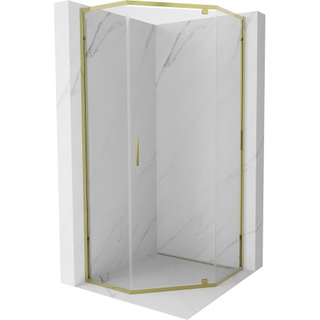 Mexen Exo-R pětiúhelníkový sprchový kout s otočnými dveřmi 90 x 90 cm, transparentní, zlatý - 812-090-090-50-00