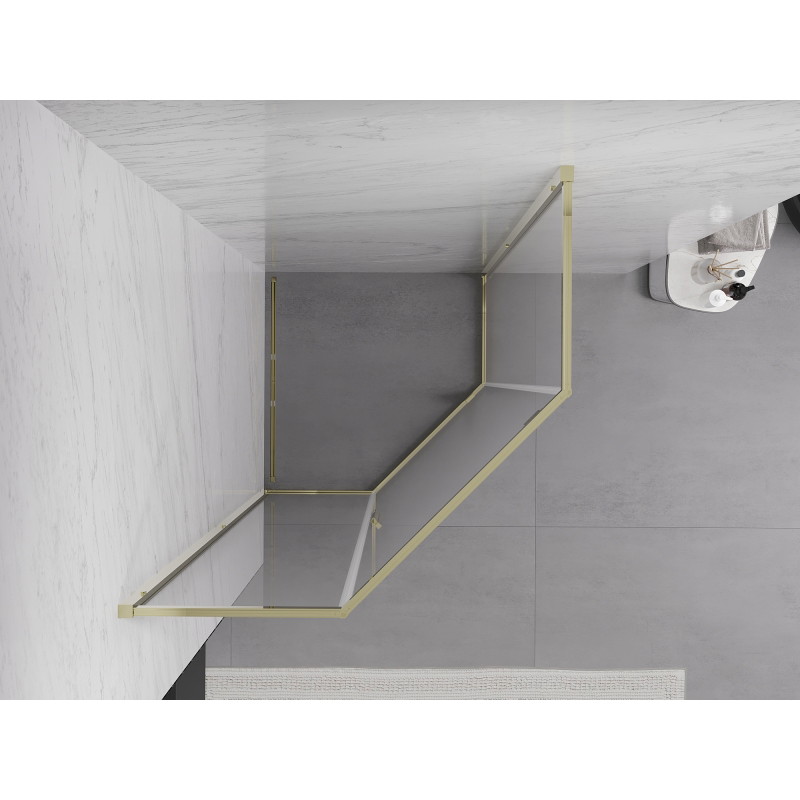 Mexen Exo pětiúhelníková sprchová kabina otevíratelná 90 x 90 cm, transparentní, zlatá - 812-090-090-50-00