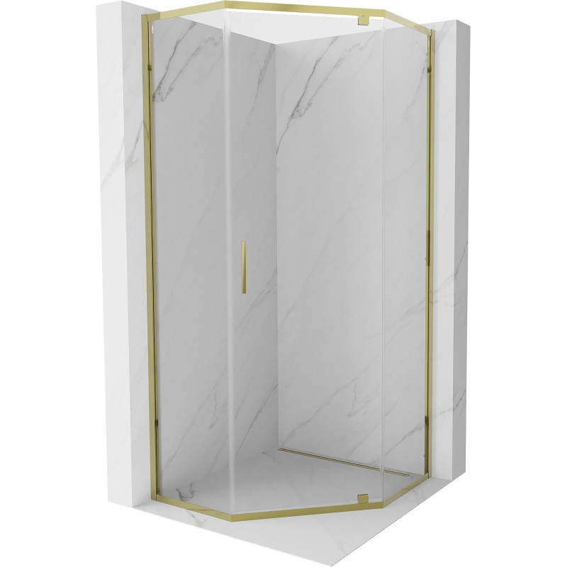 Mexen Exo-R pětiúhelníkový sprchový kout s otočnými dveřmi 100 x 100 cm, průhledný, zlatý - 812-100-100-50-00