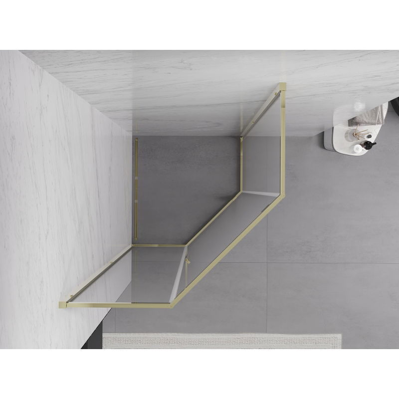 Mexen Exo pětiúhelníková sprchová kabina otevíratelná 100 x 100 cm, transparentní, zlatá - 812-100-100-50-00