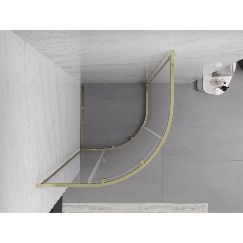 Mexen Exo půlkruhová sprchová kabina posuvná 90 x 90 cm, transparentní, zlatá - 8131-090-090-50-00