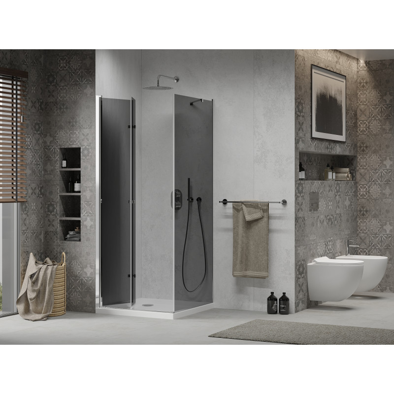 Mexen Lima skládací sprchový kout 80 x 80 cm, grafit, chrom + vanička Flat, bílá - 856-080-080-01-40-4010